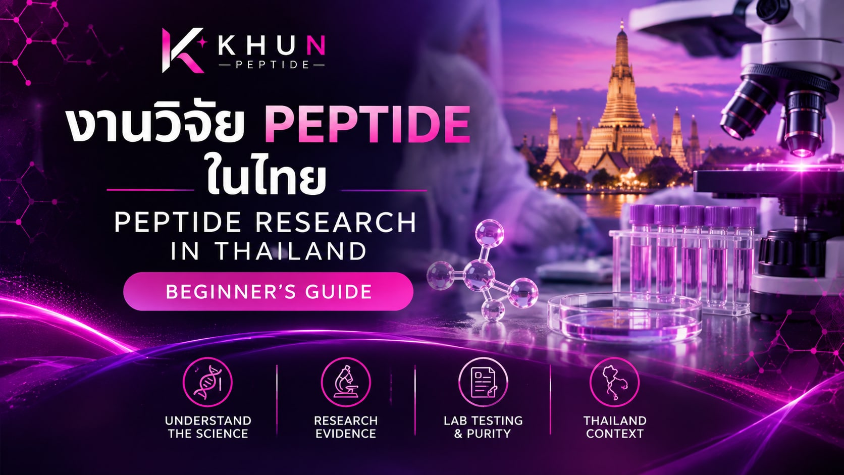 Beginner's guide to peptide research in Thailand covering peptide science, laboratory testing and evaluation of scientific evidence